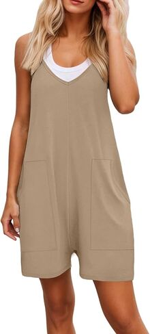 Wide Leg Jumpsuit for Women Rompers Summer Sleeveless Casual Loose Fit Jumpersuits Spaghetti Strap Short Overalls in Saudi Arabia