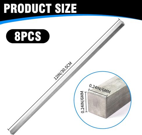 4 PCS 1/4 "× 1/4" × 12 "مخزون مفتاح مربع مربع ، قضبان معدنية من الفولاذ المقاوم للصدأ مرسومة بارد ، مخزون مفتاح الدقة in Kuwait