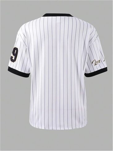 Girl's Number Letter Graphic Jersey Shirts Y2K Striped Short Sleeve V Neck Loose Top in Saudi Arabia