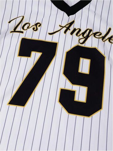 Girl's Number Letter Graphic Jersey Shirts Y2K Striped Short Sleeve V Neck Loose Top in Saudi Arabia