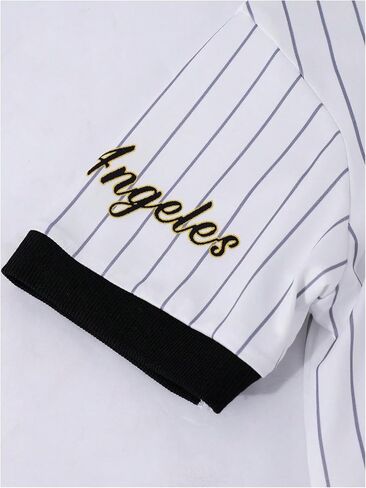 Girl's Number Letter Graphic Jersey Shirts Y2K Striped Short Sleeve V Neck Loose Top in Saudi Arabia