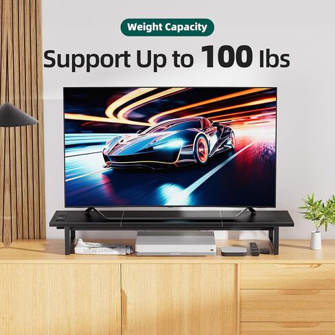 TRENDING DUAL MONUTION STAND RISER مع 2 منافذ شحن USB ، منظم مكتب الكمبيوتر الخشبي لشاشتين ، حامل تلفزيون طويل إضافي لمكتب الكمبيوتر المحمول ، IMAC in Kuwait