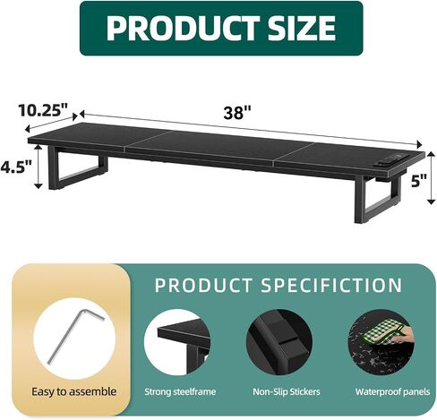 TRENDING DUAL MONUTION STAND RISER مع 2 منافذ شحن USB ، منظم مكتب الكمبيوتر الخشبي لشاشتين ، حامل تلفزيون طويل إضافي لمكتب الكمبيوتر المحمول ، IMAC in Kuwait