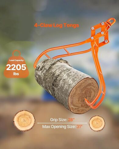 VEVOR Timber Claw Hook, 28 inch 4 Claw Log Grapple Logging Tongs, Swivel Steel Log Lifting Tongs 31" Max Opening, Eagle Claws with 2205LBS/1000kg Loading Capacity for Tractors, ATVs, Trucks, Forklifts in Saudi Arabia