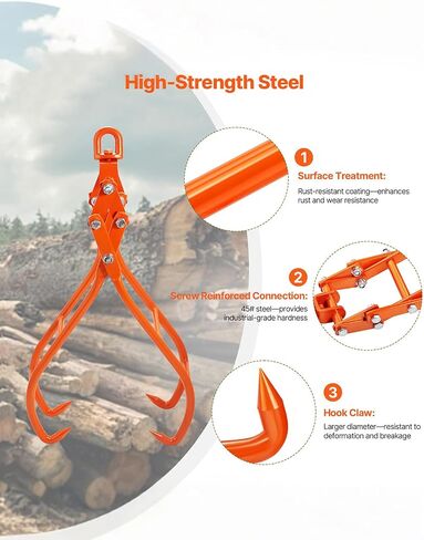 VEVOR Timber Claw Hook, 28 inch 4 Claw Log Grapple Logging Tongs, Swivel Steel Log Lifting Tongs 31" Max Opening, Eagle Claws with 2205LBS/1000kg Loading Capacity for Tractors, ATVs, Trucks, Forklifts in Saudi Arabia