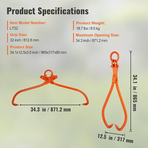 VEVOR Timber Claw Hook, 28 inch 4 Claw Log Grapple Logging Tongs, Swivel Steel Log Lifting Tongs 31" Max Opening, Eagle Claws with 2205LBS/1000kg Loading Capacity for Tractors, ATVs, Trucks, Forklifts in Saudi Arabia