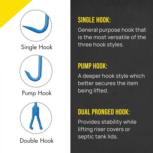أدوات T&T Hight Duty Handy Hook - محمولة 30 بوصة مع نهاية خطاف مضخة مستديرة 3/8 بوصة - أداة رفع وسحب الأغراض المتراكبة لأغطية الفتحة ، وخزانات الصرف الصحي ، ومصارف العواصف ، وأغطية الصرف الصحي والمزيد in Kuwait