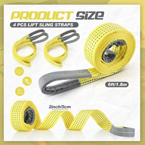 4 PCS Lift Sling Straps Huffle Duty Web Slings أحزمة نايلون البوليستر لرافعة سيارة خارجية باستخدام في الهواء الطلق باستخدام in Kuwait