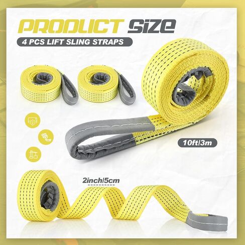 4 PCS Lift Sling Straps Huffle Duty Web Slings أحزمة نايلون البوليستر لرافعة سيارة خارجية باستخدام في الهواء الطلق باستخدام in Kuwait