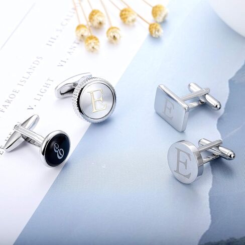 LOYALLOOK 4 Pairs K Letter Shirts Cufflinks, Alphabet Set, Fashion Dazzle Tuxedo Accessories for Men - Elegant Formal Wear for Weddings/Business - Silver/Black/gold in Saudi Arabia