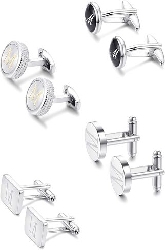 LOYALLOOK 4 Pairs K Letter Shirts Cufflinks, Alphabet Set, Fashion Dazzle Tuxedo Accessories for Men - Elegant Formal Wear for Weddings/Business - Silver/Black/gold in Kuwait