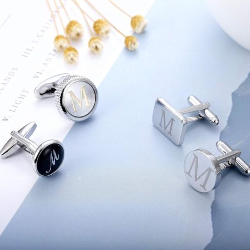 LOYALLOOK 4 Pairs K Letter Shirts Cufflinks, Alphabet Set, Fashion Dazzle Tuxedo Accessories for Men - Elegant Formal Wear for Weddings/Business - Silver/Black/gold in Kuwait