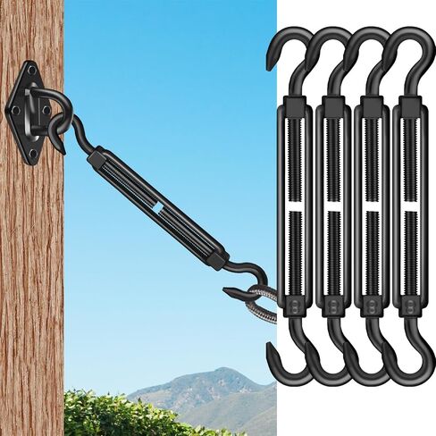 2pcs M8 Hook & Hook Turnbuckle 304 من الفولاذ المقاوم للصدأ ، أسود ثقيل للوزن الشاق لتوتر حبل الأسلاك ، أجهزة خيمة الظلال الشمسية in Kuwait
