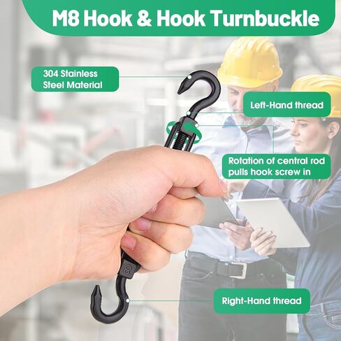 2pcs M8 Hook & Hook Turnbuckle 304 من الفولاذ المقاوم للصدأ ، أسود ثقيل للوزن الشاق لتوتر حبل الأسلاك ، أجهزة خيمة الظلال الشمسية in Kuwait