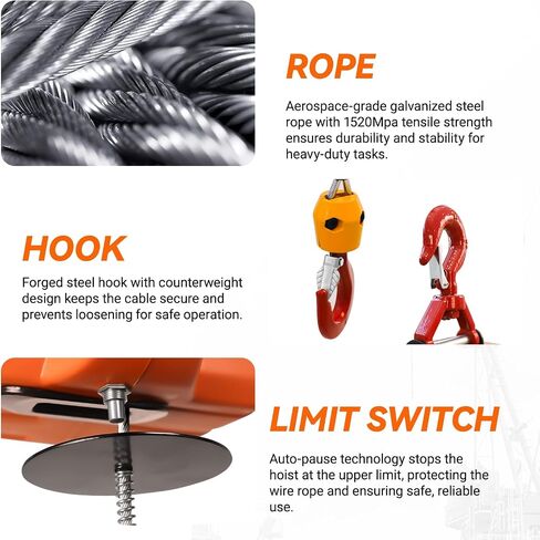 3 في 1 رافعة كهربائية وينش 1500W WINCH محمولة 120 فولت مع سعة التحميل 1100 رطل ، وسرعة رفع 16 قدم/دقيقة ، وارتفاع رفع 25 قدم-مثالية للمرائب ، والمستودعات ، والمصانع in Kuwait