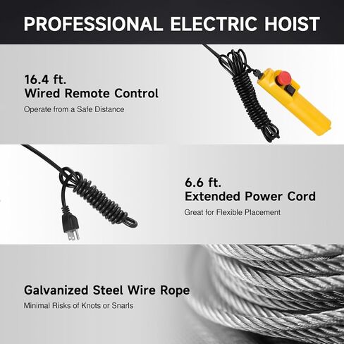 CREWORKS Electric Hoist, 2500lbs Electric Hoist with 328ft Wireless Remote Control 39ft Single Cable Lifting Height, 1800W Single Double Slings Hoist Lift Ceiling Winch for Factory Warehouse Garage in Saudi Arabia