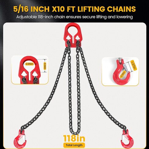 الصف 80 سلاسل الرفع 5/16 "× 10 أقدام - 7000 رطل من حبال سلسلة الساقين المزدوجة ، رابط تحميل خطاف قابل للتعديل لرفع المحرك ، سحب الشاحنات وتزوير المستودعات in Kuwait