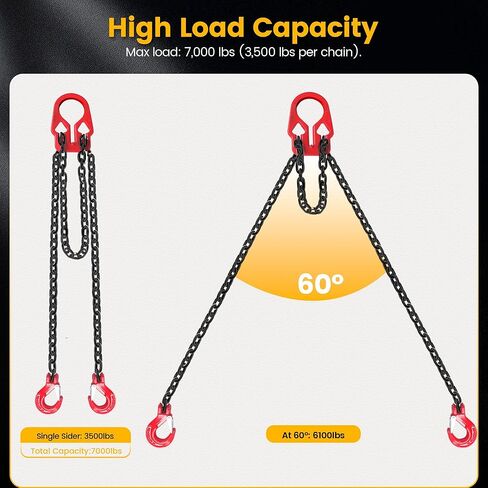 الصف 80 سلاسل الرفع 5/16 "× 10 أقدام - 7000 رطل من حبال سلسلة الساقين المزدوجة ، رابط تحميل خطاف قابل للتعديل لرفع المحرك ، سحب الشاحنات وتزوير المستودعات in Kuwait