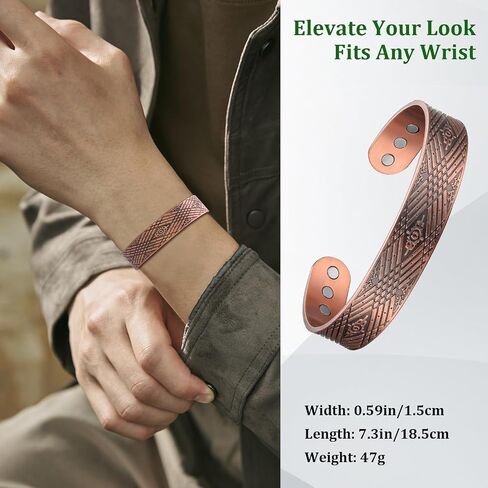 Copper Bracelets for Men 99.99% Pure Copper 7.3inch 3500 Gauss Magnetic Adjustable Christmas Father's Day Gift in Kuwait