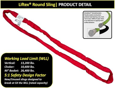LIFTEX® | Dual-Cover Polyester Endless Round Sling | Made in USA | Heavy Duty Lifting Sling | Lifting Rigging Moving Towing Hoisting (ENR8 Orange | 25000 lbs Vertical, 12 FEET) in Saudi Arabia
