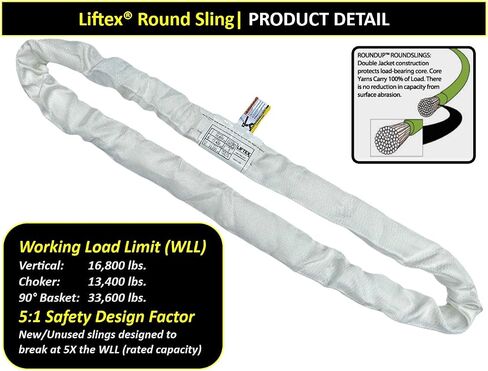 LIFTEX® | Dual-Cover Polyester Endless Round Sling | Made in USA | Heavy Duty Lifting Sling | Lifting Rigging Moving Towing Hoisting (ENR8 Orange | 25000 lbs Vertical, 12 FEET) in Saudi Arabia