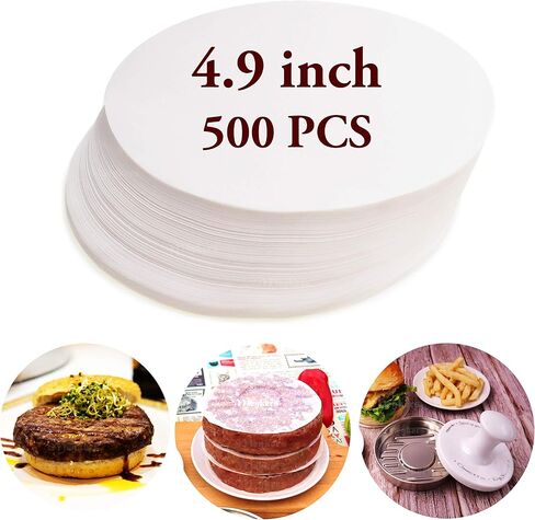 Meykers Wax Patty Paper Sheets لمدة 5 بوصات برغر الصحافة - 500 PCS Round Hamburger Patty Paper لفصل الفطائر المدمجة المتجمدة - Circle Burger Paper لسهولة إطلاقها من Maker Mould in Kuwait