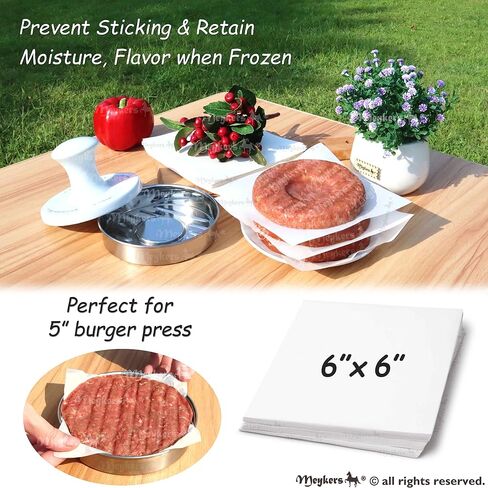 Meykers Wax Patty Paper Sheets لمدة 5 بوصات برغر الصحافة - 500 PCS Round Hamburger Patty Paper لفصل الفطائر المدمجة المتجمدة - Circle Burger Paper لسهولة إطلاقها من Maker Mould in Kuwait