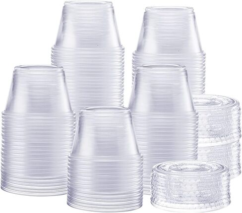GUSTO [2 oz. - 200 Count Clear Disposable Plastic Portion Cups with Lids - Soufflé Cups, Jello Shot Cups With Lids, Clear Plastic Containers Perfect for salad Dressing and More in Saudi Arabia