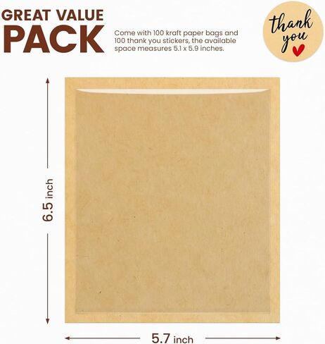 100 أكياس تغليف ملفات تعريف الارتباط مع ختم ، 5.7 × 6.5 بوصة أكياس مخبز الورق مع نافذة ، قابلة للحرارة ومقاومة للشفاء لأكمام بيع الخبز للعلاج ، دونات ، شريحة كعكة ، سكون ، براوني ، براوني. in Kuwait
