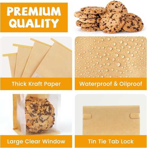 50 حزمة صغيرة أكياس مخبز مع نافذة ، 3.9x3.1x8.2 بوصة TIN TIB Tab Lock Cookie Capaging Bage Paper Acags for Granola محلية الصنع ، الفشار ، الحلوى ، الأشياء الجيدة in Kuwait