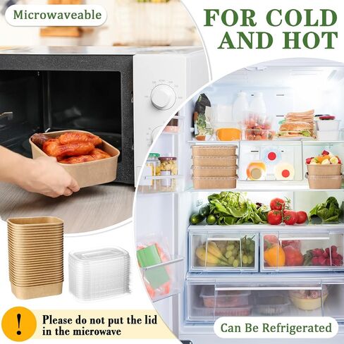 Maxdot 50 Pack يمكن التخلص من الأوعية الورقية Kraft مع أغطية PP مستطيل حاويات طعام الورق لتناول الغداء الإعدادية ، السلطة ، الآيس كريم ، الزبادي ، لوازم الحفلات الحساء (17 أوقية) in Kuwait