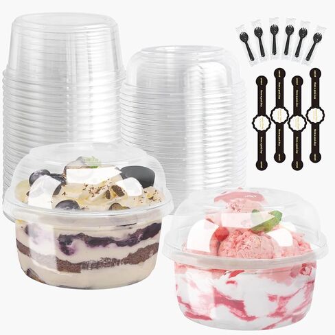 8oz Plastic Containers With Lids And Spoons 50 Pack, Dessert Cups With Lids,Small Disposable Snack Bowls For Ice Cream Cake Fruit Parfait Pudding And Jello Shot (8oz) in Kuwait