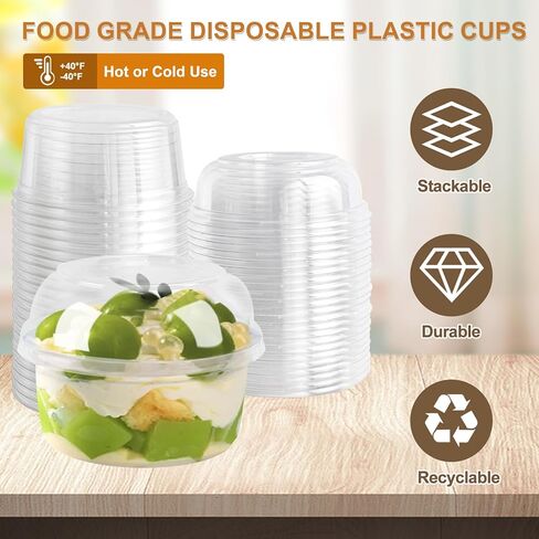 8oz Plastic Containers With Lids And Spoons 50 Pack, Dessert Cups With Lids,Small Disposable Snack Bowls For Ice Cream Cake Fruit Parfait Pudding And Jello Shot (8oz) in Kuwait