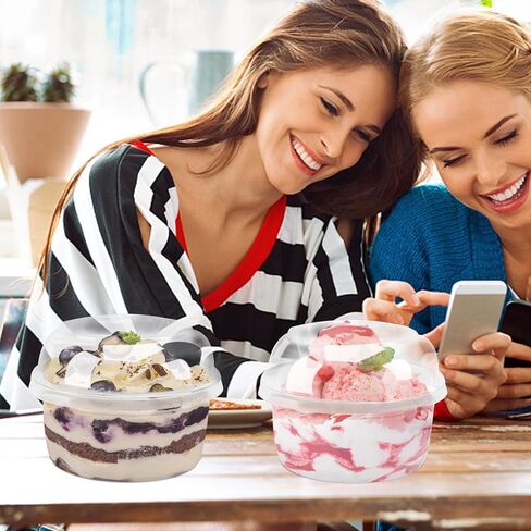 8oz Plastic Containers With Lids And Spoons 50 Pack, Dessert Cups With Lids,Small Disposable Snack Bowls For Ice Cream Cake Fruit Parfait Pudding And Jello Shot (8oz) in Kuwait