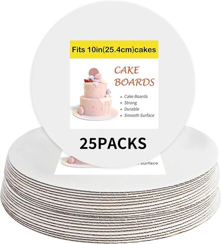 Yeplan 25 حزم ألواح كعكة بيضاء ، لوحات كعكة 10 بوصة ، وجولات كعكة من الورق المقوى المموجة بالطعام ، ومقاوم للماء ، وصفيحة مقاومة للزيوت لديي الكيك ، والحلويات والحرف اليدوية in Kuwait