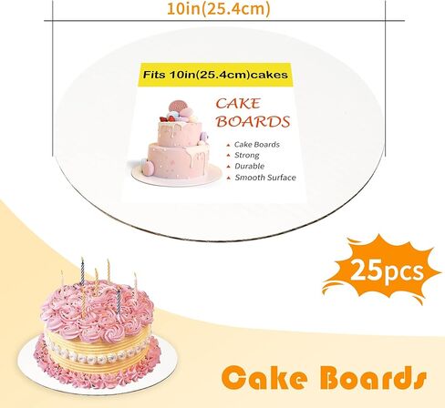 Yeplan 25 حزم ألواح كعكة بيضاء ، لوحات كعكة 10 بوصة ، وجولات كعكة من الورق المقوى المموجة بالطعام ، ومقاوم للماء ، وصفيحة مقاومة للزيوت لديي الكيك ، والحلويات والحرف اليدوية in Kuwait