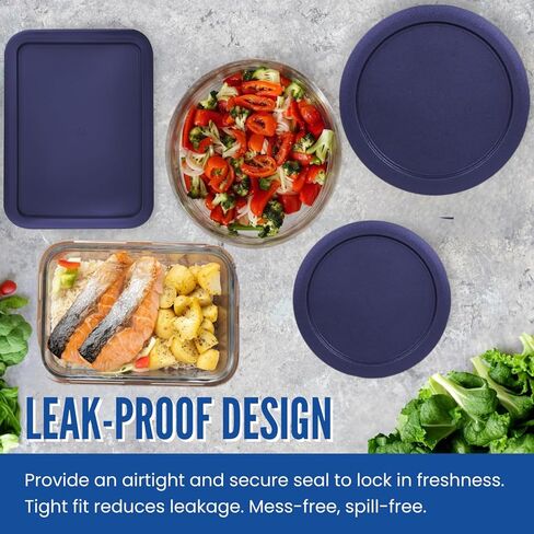 Replacement Lids for Pyrex Glass Food Storage Containers Rectangular (1) 1-Cup (2) 2-Cup (2) 4-Cup (1) 7-Cup (2) 3-Cup (1) 6-Cup Round Rectangle (Blue) in Kuwait