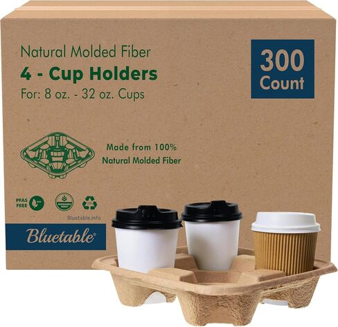 Bluetable 4 Cup 8 oz. - 32 oz. (300 Pack) For Disposable Cups, Delivery Carrier- To Go - Coffee Drinks or Iced Drink Holder Molded Fiber [300 Case Pack] in Kuwait