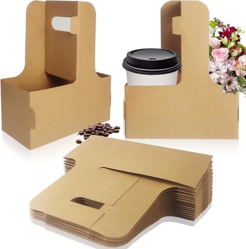 2 Cup Drink Carrier with Handle, 8 Pcs Pink Cardboard Cup Holders, Disposable Cup Carriers for Drinks Coffee or Food Delivery, Take Out Cup Carriers (Pink, 8 Pcs) in Kuwait