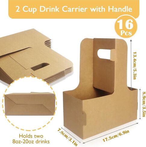 2 Cup Drink Carrier with Handle, 8 Pcs Pink Cardboard Cup Holders, Disposable Cup Carriers for Drinks Coffee or Food Delivery, Take Out Cup Carriers (Pink, 8 Pcs) in Kuwait