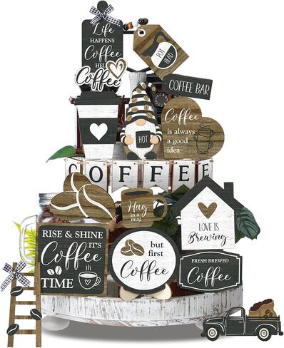 Yaomiao 21 Pcs Farmhouse Tiered Tray Decor Set Rustic Farmhouse Wood Sign Decor Items Vintage Rustic Family Gather Blessed Tiered Tray This is Our Happy Place Sign for Home Kitchen Table Shelf in Kuwait