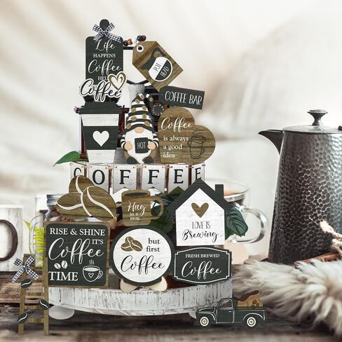 Yaomiao 21 Pcs Farmhouse Tiered Tray Decor Set Rustic Farmhouse Wood Sign Decor Items Vintage Rustic Family Gather Blessed Tiered Tray This is Our Happy Place Sign for Home Kitchen Table Shelf in Kuwait