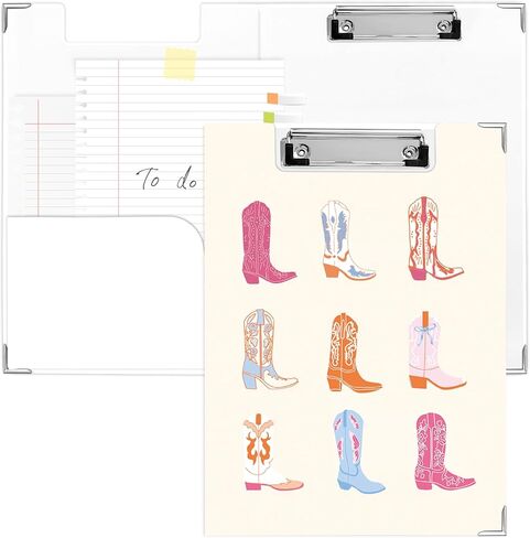 رعاة البقر الطويلة الحية الورقية الحافظة الغربية مع جيب التخزين لفصول المكاتب ، Preppy Western Boots Padfolio مع مقطع معدني للممرضات النساء ، 9.1x12.4 في in Kuwait