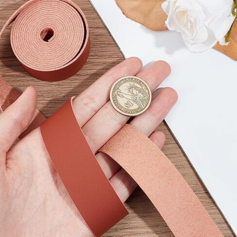 GORGECRAFT 1.5 Inches Wide Grain Leather Straps 78 Inches Long Single Sided PU Leather Strip 1.2mm Thick Flat Leather Cord Threads for DIY Crafts Belt Jewelry Making Tooling Workshop, Coconut Brown in Kuwait