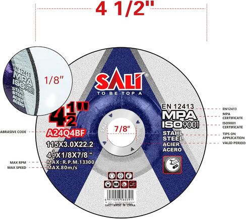 SALI 25 Pack 4-1/2 Inch Grinding Wheels for General Purpose Metal & Stainless Steel, Aluminum Oxide Grinding Disc for Angle Grinder, Depressed Center 4.5" * 1/4" * 7/8"(115 * 6.0 * 22.2 mm) in Saudi Arabia