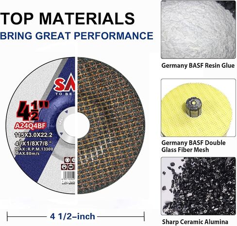 SALI 25 Pack 4-1/2 Inch Grinding Wheels for General Purpose Metal & Stainless Steel, Aluminum Oxide Grinding Disc for Angle Grinder, Depressed Center 4.5" * 1/4" * 7/8"(115 * 6.0 * 22.2 mm) in Saudi Arabia