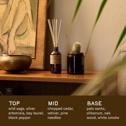 P.F. Candle Co. Amber & Moss Classic Scented Rattan Reed Diffuser (3.5 fl oz) Amber Glass Jar, Fine Fragrance Oil, Flame-Free Fragrance, Made in The U.S.A. in Saudi Arabia