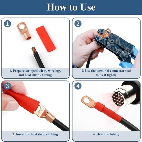 PEASUG Copper Wire Lugs 130Pcs, AWG 2 4 6 8 10 12 Gauge Battery Cable Ends with 66Pcs Heat Shrink Tubing Set, 64Pcs Ring Terminals Connectors Assortment Kit for Marine, Automotive, Cables, Appliances in Saudi Arabia