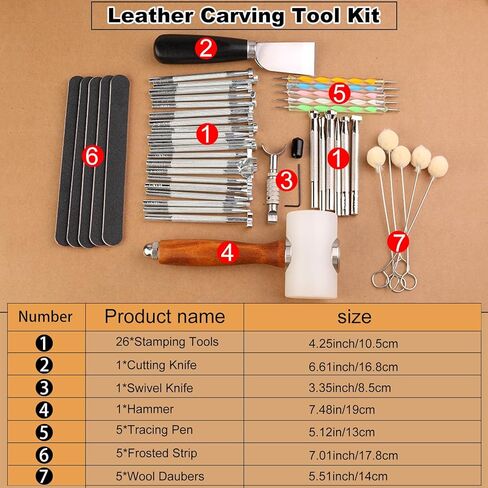 WONVOC 36 PCS Leather Letter Stamping Kit, 6mm Leather Letter Number Stamps, Leather Stamping Tools, with 6 Wool Daubers Ball Brush for DIY Leather Crafts in Kuwait