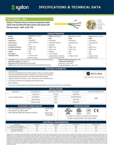كبل مركب التحكم في الوصول Syston - 18/4C+22/3PR OAS+22/2C+22/4C ، CMP/CL3P/FT6 ، الموصلات النحاسية المقعدة ، OSDP & WIEGAND متوافقة مع طاقة القفل ، قارئ البطاقة ، اتصال الباب ، وطلب الخروج in Kuwait